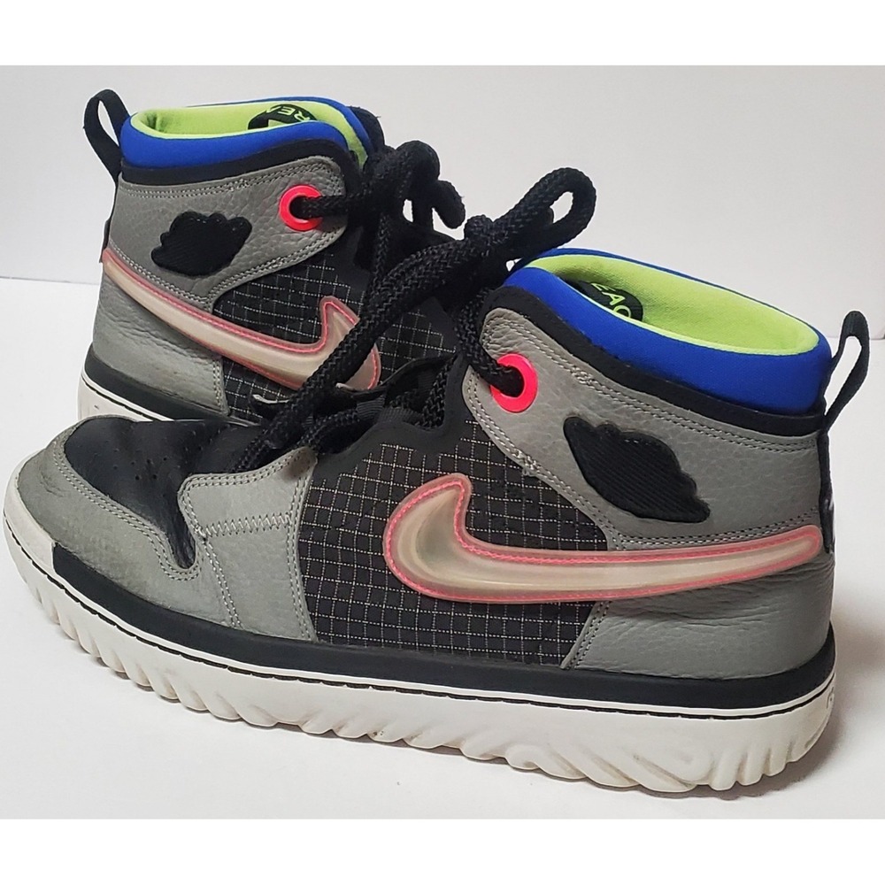 Nike Air Jordan 1 React US 12 Black AR5321-002 Particle Grey Racer Blu Ghost Grn